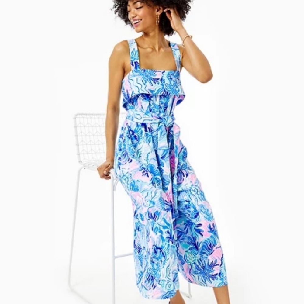 Lilly Pulitzer "Tasley" belted jumpsuit in blue shade seeker